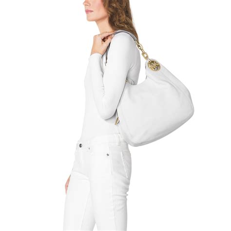 michael kors fulton large leather satchel|Michael Kors white manhattan bag.